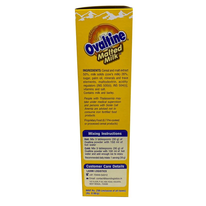 Image of OVALTINE Malted Health Drink Milk Powder, Health Drink for Kids & Adults, Malt Based Nutrition Drink with Vitamins & Minerals, Easy Mix Milk Powder for Daily Energy & Wellness, 450g (Pack of 2)