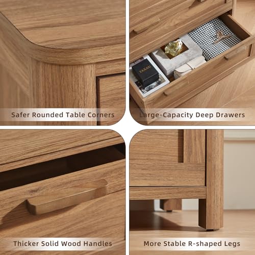 Image of Joaxswe Farmhouse 5 Drawer Dresser for Bedroom, Vertical Dressers Chest of Drawers with 5 Deep Drawers & 4 Thickened Table Legs & Rounded Corners, Brown