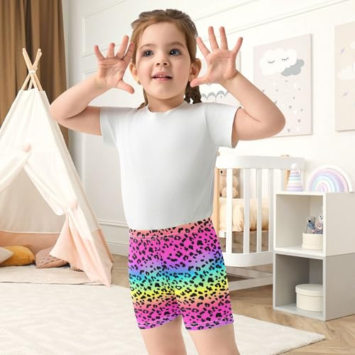 Colorful Leopard Skin Pattern Prints Girls Shorts Elastic Waist Sports Shorts Girls Leggings Pants for 4-10 Years4