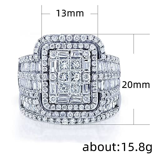 925 Sterling Silver Shiny Cubic Zirconia Rings Fold Wear Bridal CZ Diamond Multi Row Ring 2pcs Rings Set 925 Sterling Silver Shiny Full CZ Crystal Diamond Wedding Rings for Women2