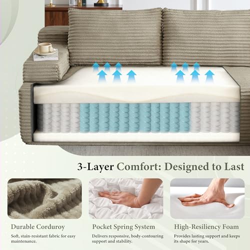 Image of 96 inch Sectional Couches for Living Room Cloud Couch Sofa with L-Shape Upholstered Boneless Couchs Modern Modular Sectional Couch with Chaise