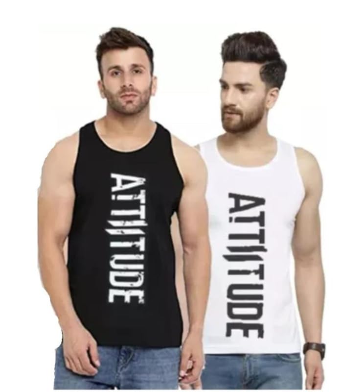 Cotton Regular Fit Sleeveless Scoop Neck Attitude Printed Casual Vest for Men & Boys, Gym Vest, Racer Sports Tank Tops, Sando for Men-image-42