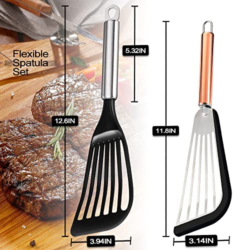 Tenta Kitchen Spatula Set Of 2 Stainless Steel Spatula With Silicone Top Soft Edge Slotted Spatula Turner/Nonstick Spatula Turner Thin Slotted Spatula Wide Nylon Blade Lightweight Sturdy Fish Spatula #TOP1