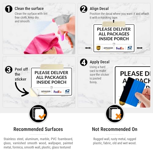 Image of Package Delivery Sign & Instructions Deliver All Package Inside Porch, 10x7 Inches, 4 Mil Vinyl Decal Stickers Weather Resistant, Made in USA