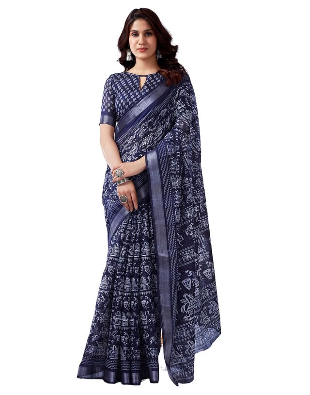 Product image of SIRIL Women's Tassel & Printed Cotton Saree with Blouse