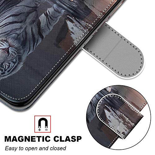 Compatible for iPhone 15 Case Silicone PU Leather Flip Animal Pattern Magnetic Closure with Stand Kickstand Shockproof Bumper Card Slot Wallet Cover (Cat tiger) - Image 2