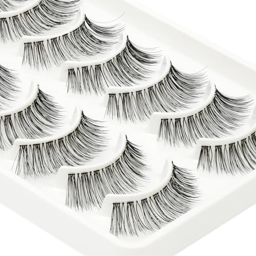 EMEDA False Eyelashes Natural Lashes Wispy 0.01mm Ultra Thin Band 12mm Pestañas Postizas Naturales Cat Eye 10 Pairs Invisible Clear Band 3D Demi Wispies Short Fake Eye Lashes Strips Handmade (005) - Image 5