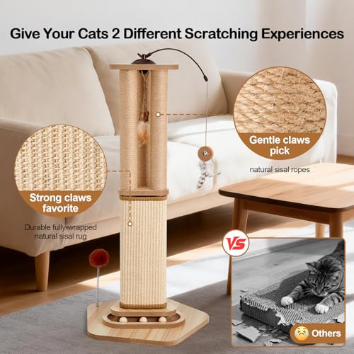 34 Inch Cat Scratching Post for Large Cats with 4 Interactive Toys - image 3