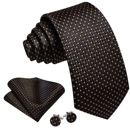 Image of YOHOWA Men Plaid /Striped Ties Set Silk Business Wedding Formal Fashion Necktie and Pocket Square Cufflinks Set