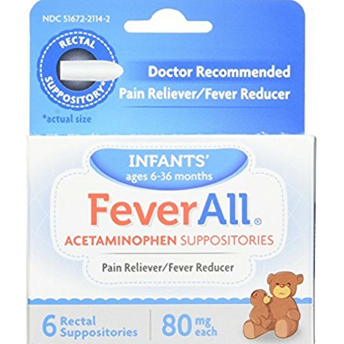 FeverAll Infants Acetaminophen Suppositories 6 Rectal Suppositories 80mg each (Pack of 5)