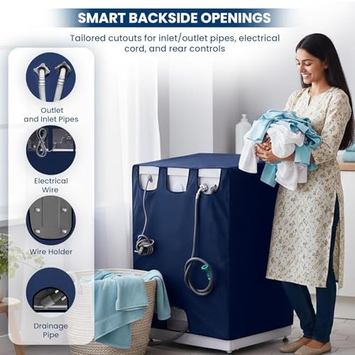 Image of Waterproof & Dustproof Front Load Washing Machine Cover Compatible for LG 12kg (FHD1208STB) | UV-Protective Washing Machine Cover | Anti-Slip Polyester | Easy to Clean & Zipper (Blue)