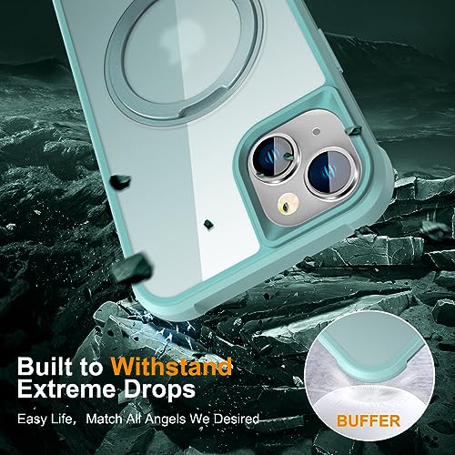 Image of Compatible with iPhone 13 /14 Case with Stand 6.1 inch,Green | Matte Translucent Phone Case for iPhone 13 /14,360 Magnetic Ring Stand,Compatible Mag-Safe,Military Grade Protection