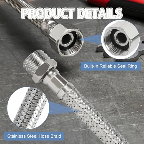 4 Stück Panzerschlauch, Flexschlauch 3/8 Zoll, Wasserhahn Schlauch für Küche und Bad, 2 x 20 cm und 2 x 10 cm, Einfache Installation mit 3/8 Gewinde