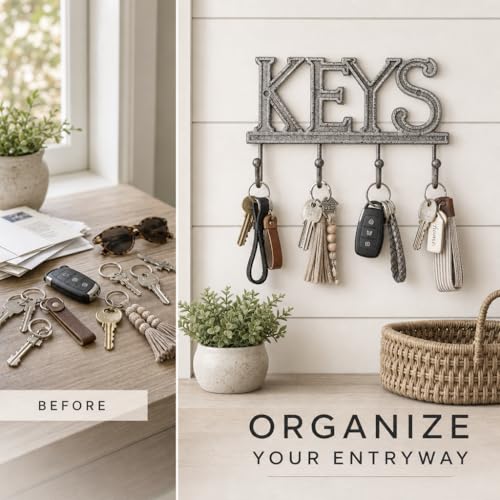Comfify Gray Cast Iron Key Holder for Wall – Keys Sign with 4 Hooks by Comfify - Used condition - Image 6