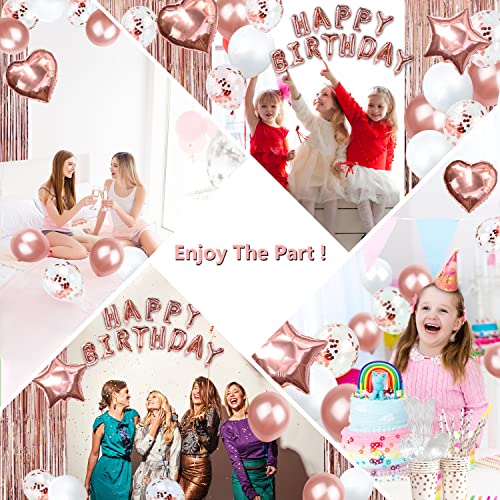 Party Spot! 152Pcs Birthday Decorations For Women, Rose Gold Party Decorations, Happy Birthday Decorations - Tableware Pack, Balloon Pump, Banner, Fringe Curtain, Latex Balloons For 12 Guest #TOP5
