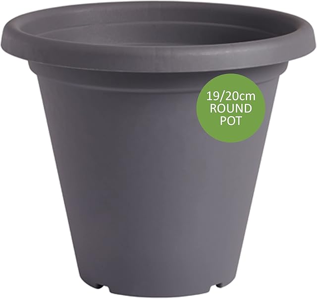 Clever Pots Plastic Plant Pot, 19/20cm Outdoor or Indoor Pot with Drainage Holes, Lightweight & Weather Resistant Planter for Flowers and Plants, Ideal for Garden, Decking & Patios, Charcoal (487623)