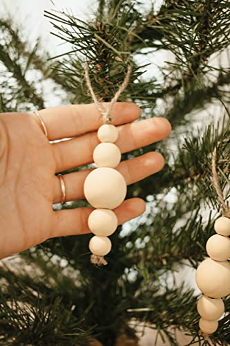 Sageinthyme Set Of 12 Wood Bead Ornament Boho Christmas Tree Ornaments Farmhouse Wooden Beads Natural Modern Minimalist Xmas Hanging Home Décor Bohemian Holiday Decorations Rustic Country Neutral #TOP5
