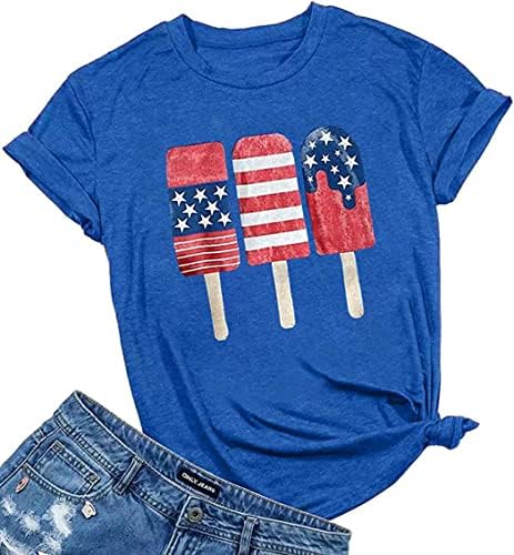 Woffccrd Womens American Flag Popsicle T-Shirts Tops 4th of July Patriotic Funny Graphic Tees