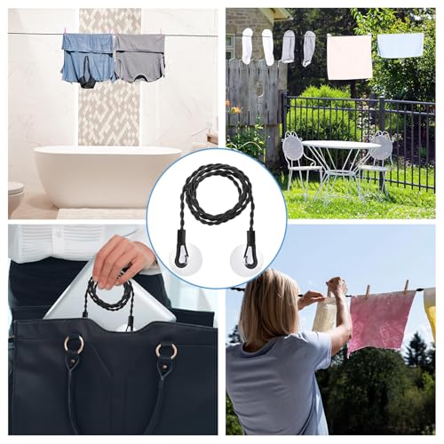 ZPLASK 2 PCS Travel Washing Line, Camping Washing Line, Extendable Portable Clothes Line With Hooks & Suction Cup, Windproof, Black - Image 7