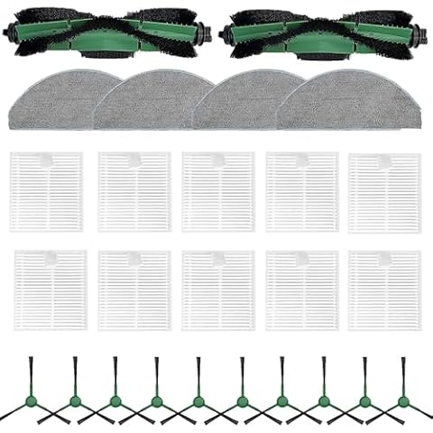 2 Roller Brush＆10 Side Brushes＆10 Hepa Filters & 4 Mopping Pads Replacement Parts Accessories Compatible with iRobot Roomba Essential Series Q0120 Y0140 Y0110 Q0110 Robot Vacuum Cleaner Cover