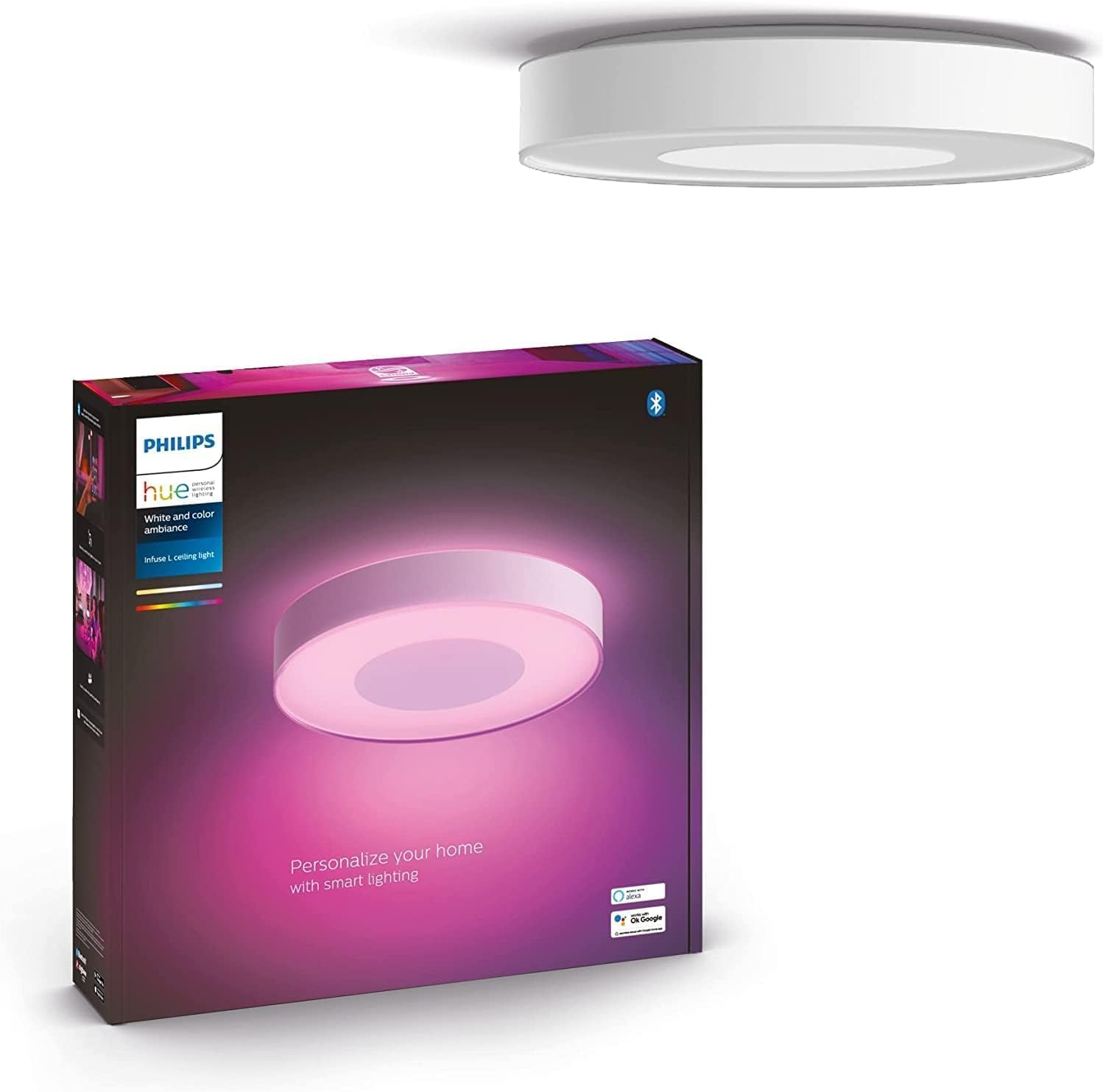 Philips Hue Infuse White and Colour Ambiance Smart Ceiling Light [Large - White] with Bluetooth, Living Room Light Works with Alexa, Google Assistant and Apple Homekit, Smart Ceiling Lamp