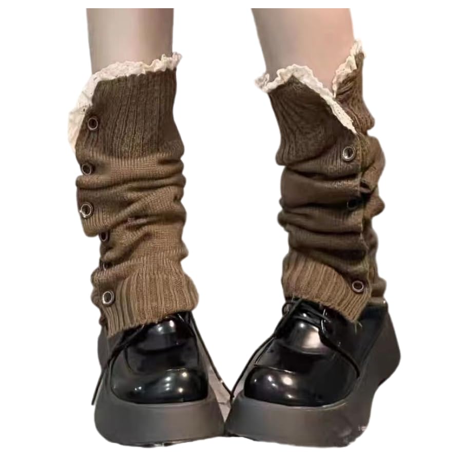 Womens Leg Socks with Button Retro Knit Y2K Leg Warmers Vintage High Leg Knee Warmer Socks 80s Outfit