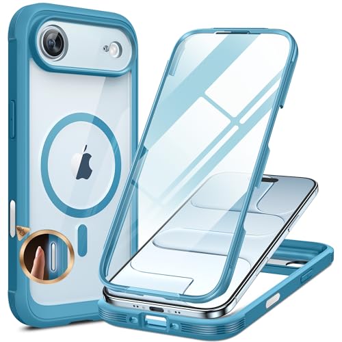Image of Miracase Magnetic for iPhone Air Case 6.5 inch [Compatible with MagSafe] Full-Body Phone Case with Built-in Glass Screen Protector & Camera Control,Drop Proof iPhone 17 Air Case Cover, Blue