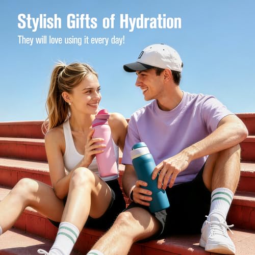 Image of Coolflask MegaSip Insulated Water Bottle 40 oz with Straw, Stainless Steel Water Bottles Leak-Proof, 24+ Hours Cold, BPA-Free Dishwasher Safe, Water Flask for Sports Gym Work Office, Scuba Blue