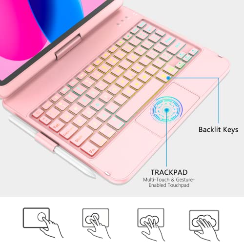 Funda teclado iPad 10 generación de 10.9 pulgadas con touchpad inteligente KARFUN rosa 3