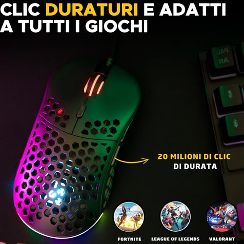 The G-Lab – Kult Oxygen – Mouse Gaming con Filo ad Alte Prestazioni 12.800 DPI – Massima Reattività, RGB 100% Personalizzabile, 6 Pulsanti Programmabili, Ambidestro, Silenzioso – Nero – Novità - Mouse gaming - Immagine 5