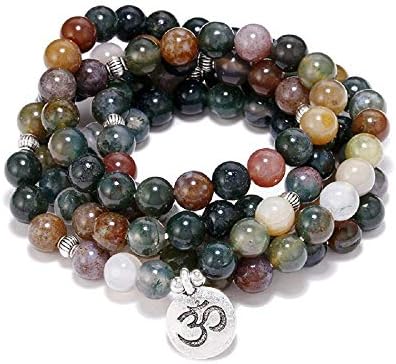 Self-Discovery 108 Natural Indian Agate Mala Beads Bracelet for Yoga Meditation (OM)