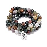 Self-Discovery 108 Natural Indian Agate Mala Beads Bracelet for Yoga Meditation (OM)