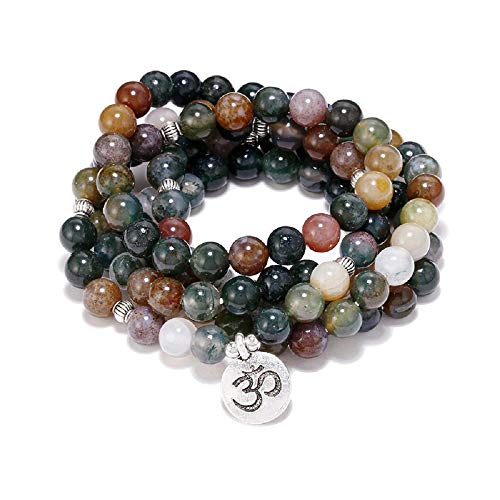 Self-Discovery 108 Natural Indian Agate Mala Beads Bracelet For Yoga Meditation (Om) #TOP2