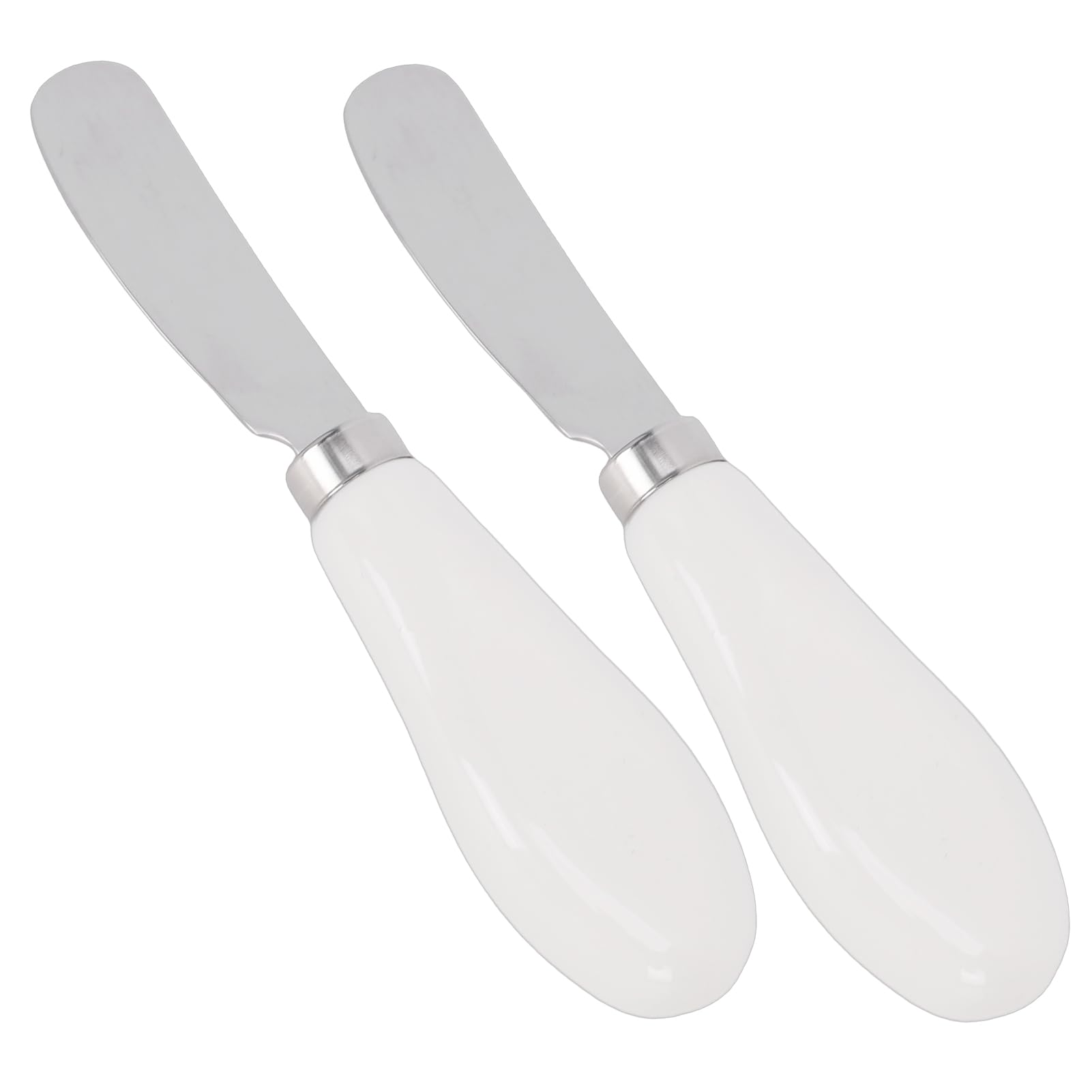 SIXRUN 2 Unidades Untador de Mantequilla, Cuchillo para Queso de Acero Inoxidable Apto para Lavavajillas con de Cerámica para Mermelada, Mantequilla de maní, pasteles. (WHITE)