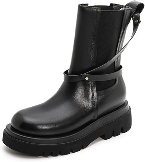 Amazon Co Jp 美惠子 チェルシーブーツレザー薄型イギリス風シリンダー厚手シングルブーツマーティンブーツ女性ボート潮 色 ブラック サイズ 24 0 Cm シューズ バッグ