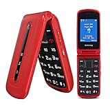 Ushining 3G Unlocked Flip Cell Phone for Seniors & Kids, Dual SIM Big Button Flip Phones with 2.4'' Large Screen, SOS, VGA Camera, Easy to Use for Elderly (Red)