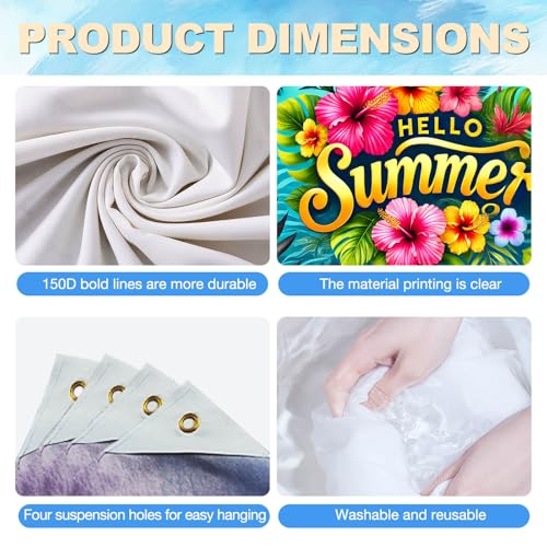 Image of HOMETITUTE Hello Summer Banner 71 x 43 inch Summer Hawaiian Party Decorations Flower Butterfly Summer Outdoor Decorations Supplies Backdrop Tropical Beach Hawaiian Party Themed Photo Booth Props