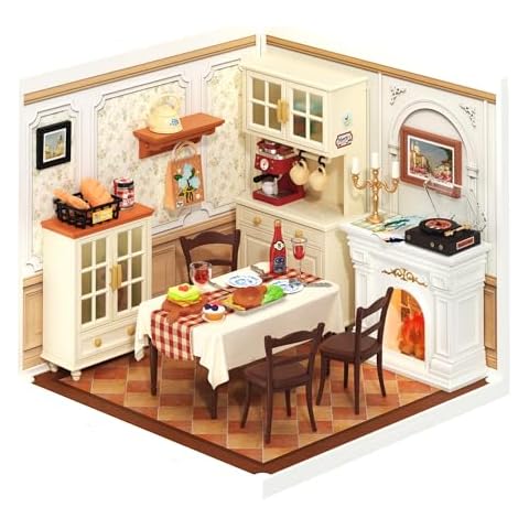 ROBOTIME Super Creator Toy Building Set DIY Miniature House Kit with LED Tiny Room Making Kit Expandable Plastic Craft Toy for Creative Play Home Decor Unique Hobby Gift (Warm Dining Room) Cover