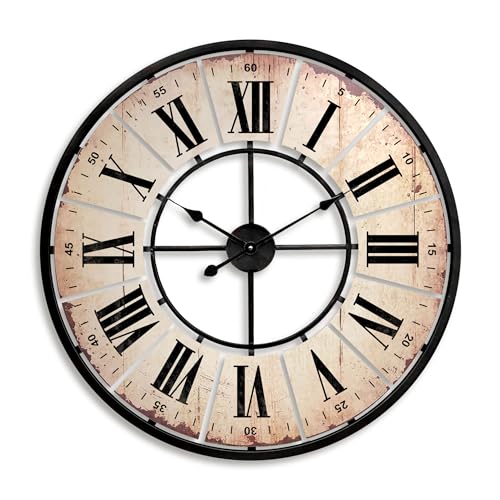 K&L Wall Art Large Vintage Wall Clock Living Room without Ticking Noises Modern XXL Wall Clocks Roman Numerals Retro Decoration (Rust Look, Diameter 50 cm)