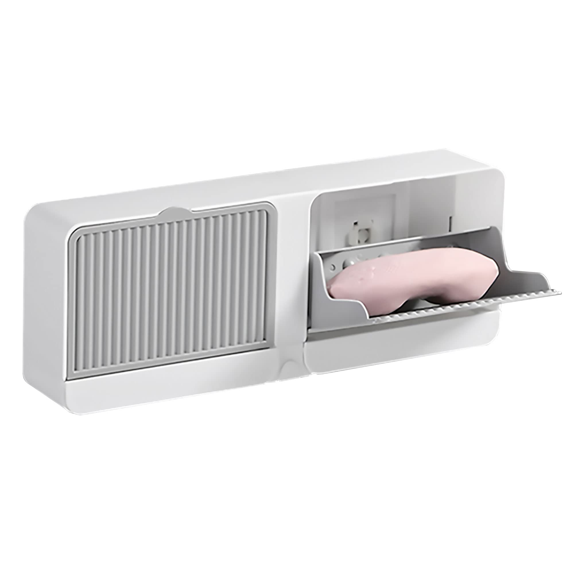 Jabonera con soporte de barra doble, soporte para barra de jabón montado en la pared, jabonera extraíble, mantiene el jabón seco y fácil de limpiar (blanco, gris)