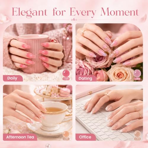 Image of Beetles Nude Gel Nail Polish Set, 6 Colors Nude Pink Brown Neutral Jelly | Gel Polish Kit Sheer Translucent Effect Soak Off UV Nail Art Design Drunken Rose Collection Manicure Gift for Women