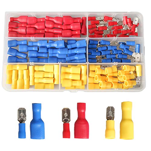 120 Stück Kabelschuhe Set Isolierte elektrische Kabelschuhe Flachsteckhülse, Flachstecker Kabelschuhe Flachstecker Quetschverbinder Sortiment Cover