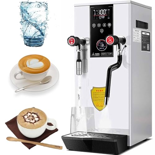 Mousseur à lait commercial 2500 W et chaudière à eau en acier inoxydable de 12 L, machine à vapeur électrique avec écran LED, étanchéité IPX3, idéal pour les cafés et cafés, noir, blanc