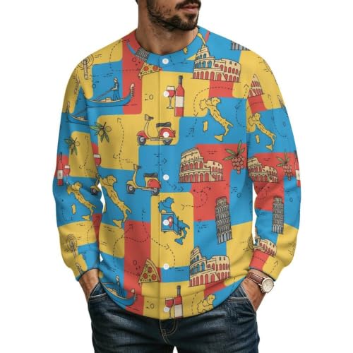 Italy Mens Cardigan Sweater Button Down Knit Loose-Fit Open Casual Vintage Italian Flag