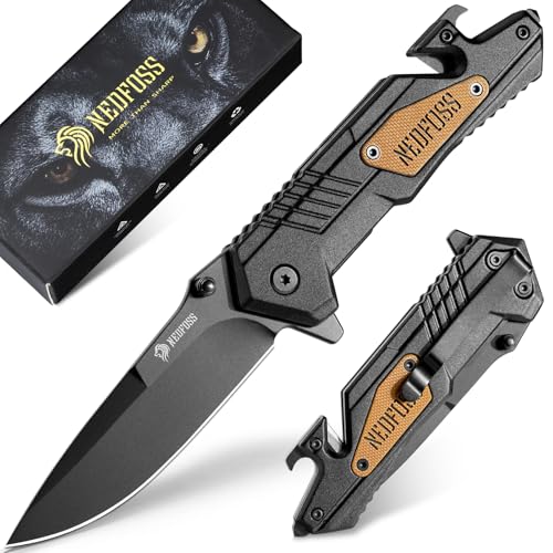 NedFoss AK10 Pocket Knife for Men, 5 IN 1 EDC Folding Knife Gifts for Men, Survival Knife with Liner Lock, Cool Knife with Glass Breaker, Seat Belt Cutter, Pocket Clip