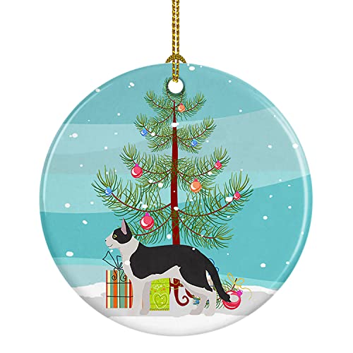 Caroline's Treasures Bicolour Aegean Cat Merry Christmas Ceramic Ornament Christmas Tree Hanging Decorations for Home Christmas Holiday, Party, Gift, 3 in, Multicolor