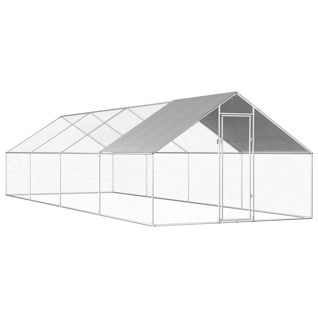 Jaula para pollos al aire libre de acero galvanizado con techo de polietileno, 2,75 x 8 x 1,92 m, gran establo para pollos, conejos, cobayas, animales pequeños y pájaros al aire libre, jardín