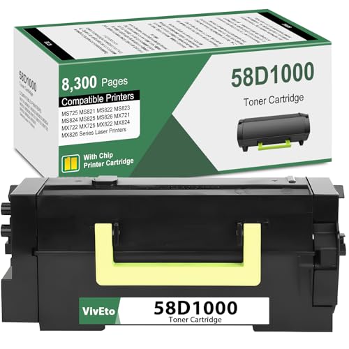 58D1000 Black Toner Cartridge (with New Chip) Repalcement for Lexmark 58D1000 Toner Cartridge for MS725 MS821 MS822 MS823 MS824 MS825 MX721 MX722 Laser Printers, 1 Pack 58D1000 Ink Kit