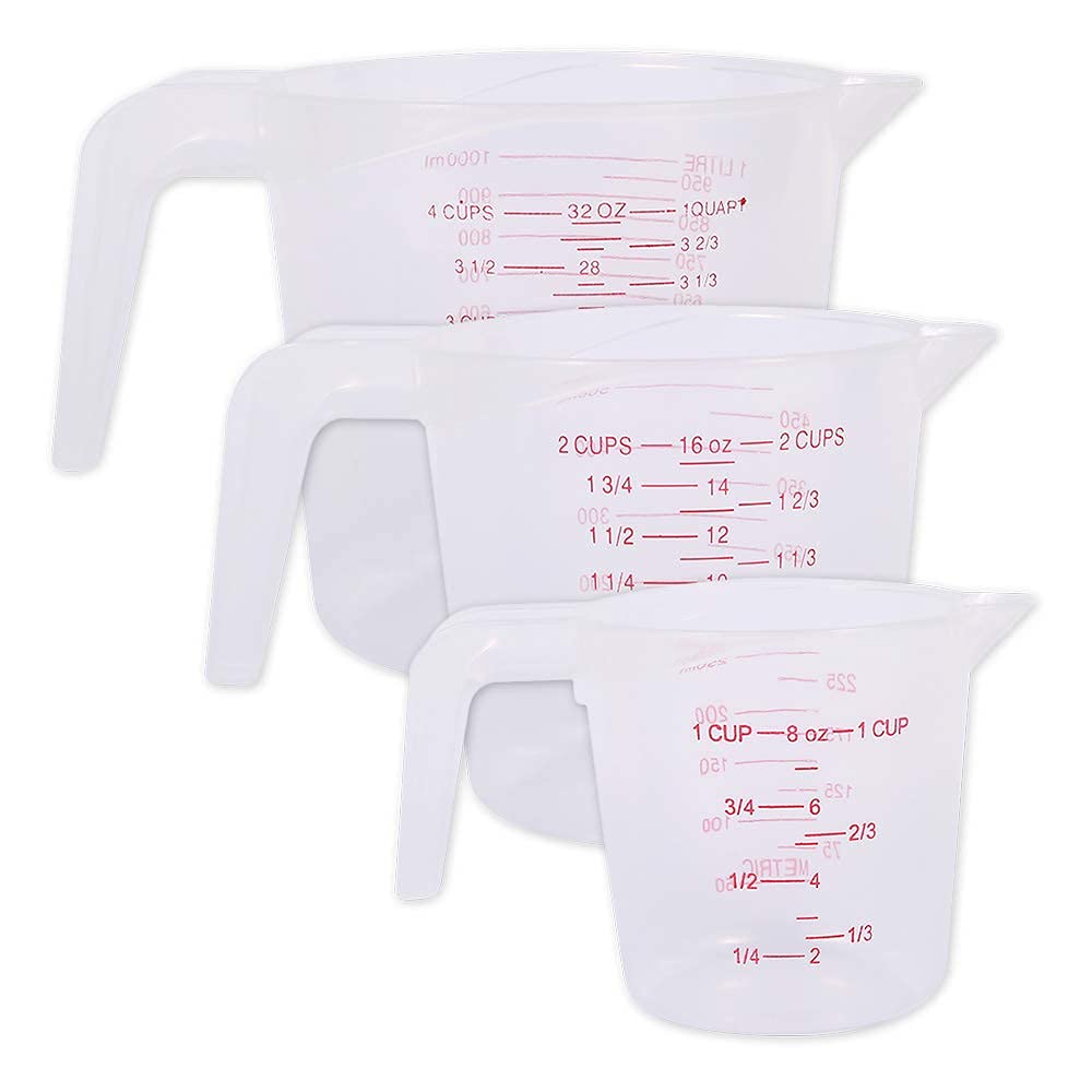 FEEE-ZC Plastic Measuring Cups Set of 3 ABS Plastic Stackable Measuring Jug Jugs 250ML/500ML/1000ML, with Handle, Easy to Read Measurements, Microwave Safe, Kitchen Baking Kit for Baking easy to use