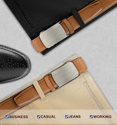 Image of BULLIANT Men Ratchet Leather Belt True-to-size 1 3 /8 inch-Gift Boxed | Smooth Sliding for Micro Fit | Holeless for Dress or Casual